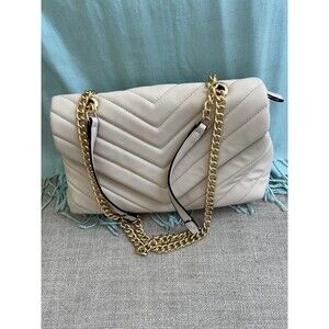 Women's Faux Leather Handbag Cream Tan Gold Chain Shoulder Bag Unbranded